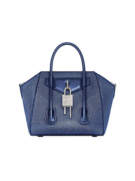 blue suede givenchy antigona|Mini Antigona Lock bag in satin with strass .